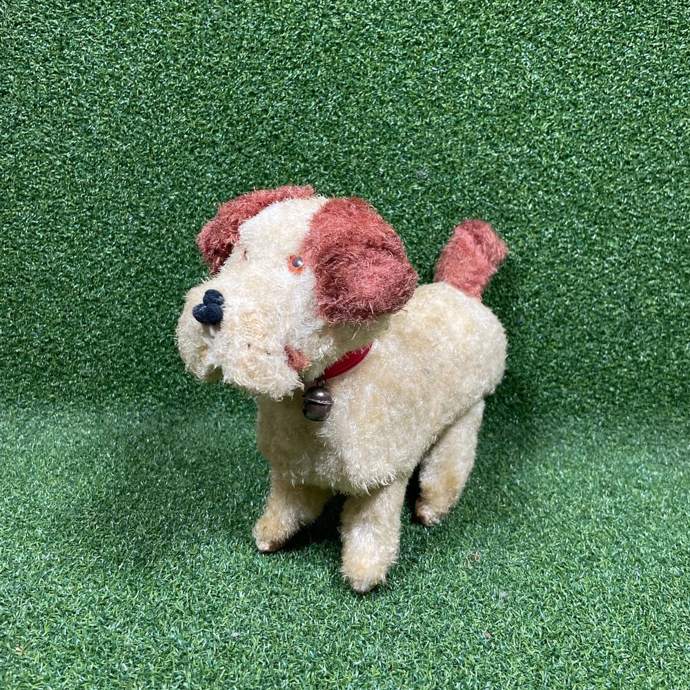 Vintage Japan Wind Up Mechanical Plush Dog Bell Collar 1950s Toy Non Working